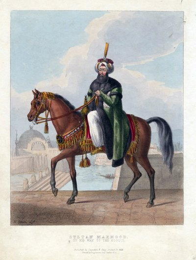奥斯曼帝国苏丹马哈茂德二世(1785-1839)(Mahmoud II)的肖像 - Oeuvre de M. Gauci（活跃于19世纪） - 1829年 - 彩色石版画 - 26x20 - 私人收藏 作者 马克西姆·高西（Maxim Gauci）