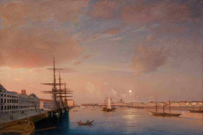 布拉戈维申斯基天使报喜桥和尼古拉耶夫斯基路堤，ca 1852年的视图 作者 马克西姆·尼基佛罗维奇·沃罗比耶夫（Maxim Nikiphorovich Vorobyev）