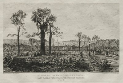 巴黎围城的艺术回忆：布洛涅大街，Vue，取自Porte d&39;Auteuil ...，1879年 作者 马克西姆·拉兰（Maxim Lalanne）