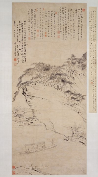 在悬崖下的河上划船，可追溯到1673年。 作者 梅青