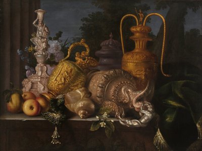 Still life, shells and goldsmith. Painting by Meiffren Conte (1630-1705). Oil on canvas. Dim: 91x121cm. Mandatory mention: Collection fondation regards de Provence, Marseille   1419222   zh       chinese Successfully Translated  Original: mandala: Thistle  作者 梅菲伦（c.1630-1705）孔戴