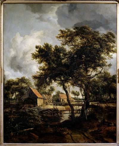 Meindert Hobbema (1638-1709) (ec.flam.) 17 世纪太阳的水磨坊绘画。 0,8x0,66 m 巴黎，卢浮宫。 作者 迈德特·霍贝玛