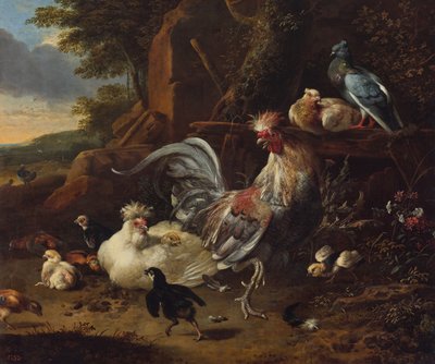院子里的公鸡、母鸡和其他家禽 作者 Melchior d'Hondecoeter