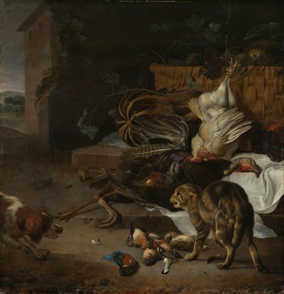 静物与禽类和水果 作者 Melchior d'Hondecoeter