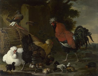 公鸡，母鸡和小鸡，约1668-1670年 作者 Melchior de Hondecoeter