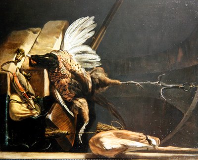 挂在钩子上的死野鸡静物画 作者 Melchior de Hondecoeter