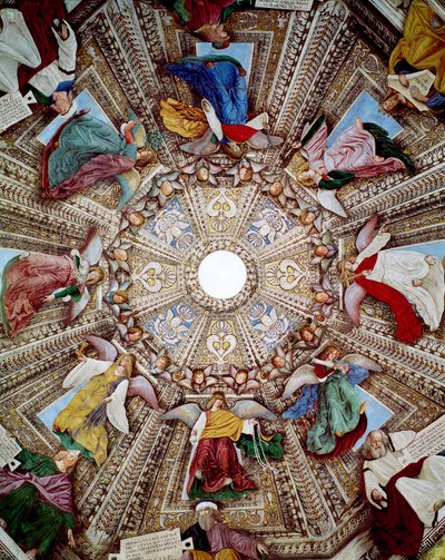 梅洛佐-达-弗利（Melozzo degli Ambrosi）（1438-1494）的壁画《先知和天使的表现》，洛雷托的圣卡萨圣殿，圣马克（Marco）圣殿的丘顶。 作者 Melozzo da Forli