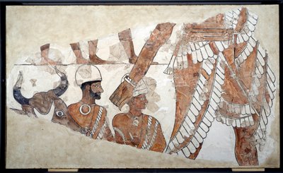 美索不达米亚：祭品的订购者。齐姆里姆宫殿壁画的细节（约1782-1759）。公元前18世纪。来自马里。巴黎，卢浮宫博物馆 作者 美索不达米亚