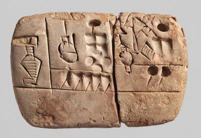 早期象形文字板，美索不达米亚，乌鲁克，公元前 3100-2900 年（粘土） 作者 美索不达米亚