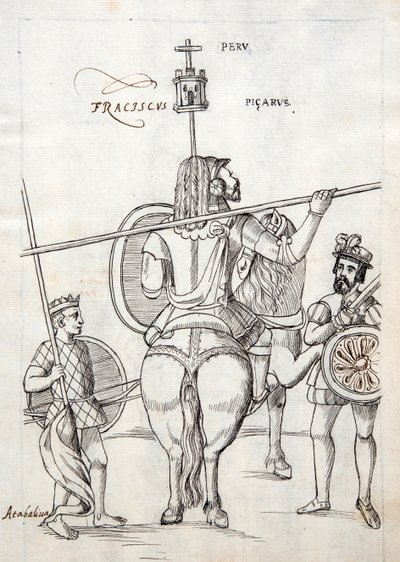 MS Hunter 242 f.248r Picarus，或Pizarro，以及来自Historique de Tlaxcala的Diego Munoz Camargo的战马 作者 墨西哥学校