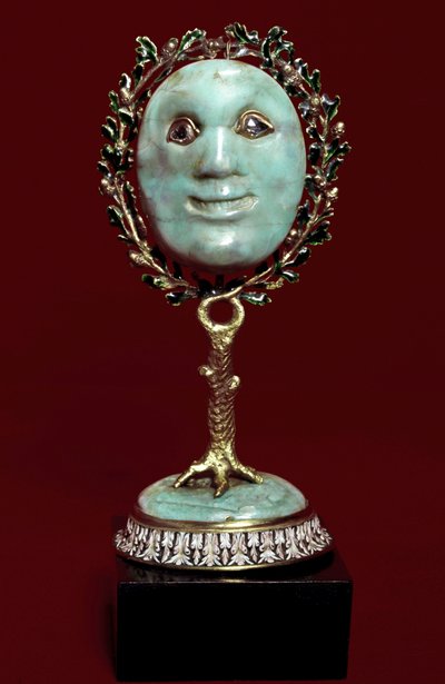 墨西哥艺术：绿松石糊面膜，钻石眼睛。 17 世纪佛罗伦萨，Museo degli argenti 作者 墨西哥学校