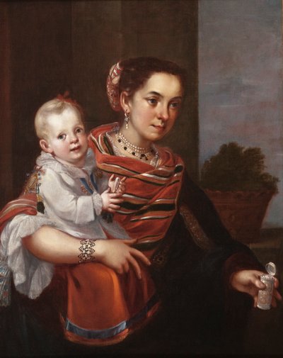 莫里斯卡妇女和白化病女孩，约 1750 年（布面油画） 作者 墨西哥学校