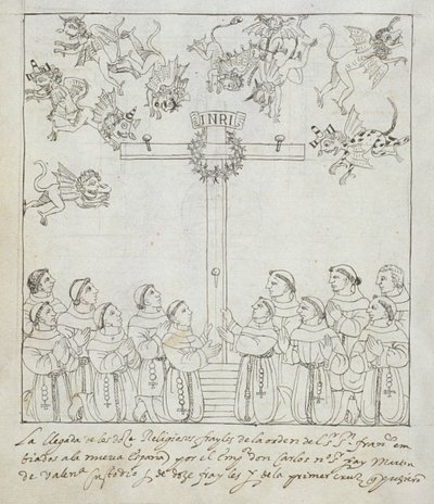 Hunter女士242 f.239v第一个十字架的建造，来自特雷斯卡拉历史学院的Diego Munoz Camargo 作者 墨西哥学校
