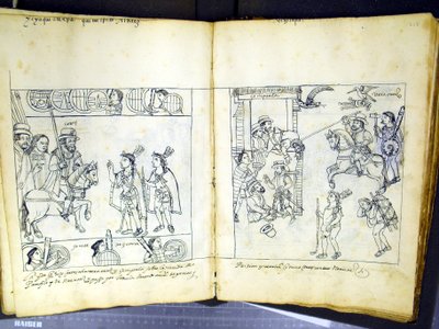 亨特女士 242 f.257v 和 f.258r，来自 Diego Munoz Camargo 的“Historia de Tlaxcala”（纸上笔墨） 作者 墨西哥学校