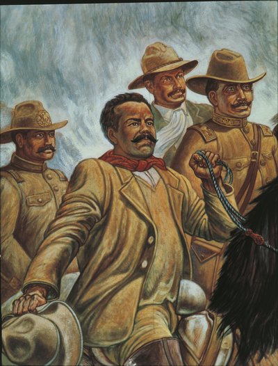 1910 年潘乔-比利亚在萨卡特卡斯（木板油画） 作者 墨西哥学校