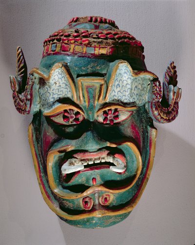 圣地亚哥的仪式面具用于摩尔人和基督徒的墨西哥舞蹈（彩绘木头） 作者 墨西哥学校