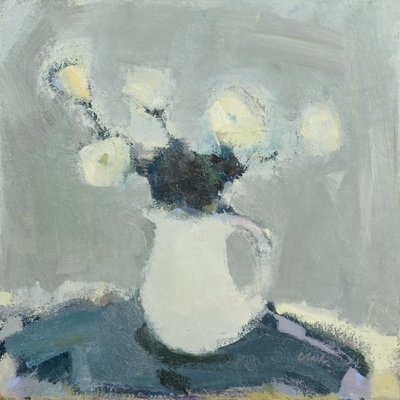有花的桌面》，2016 年（亚麻布油画） 作者 迈克尔·G·克拉克
