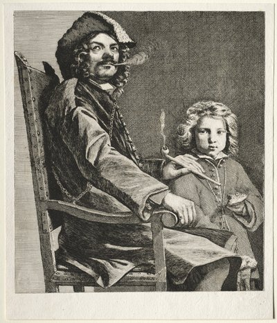 抽着烟斗的人和一个小男孩，c。 1660。 作者 迈克尔·斯威特斯
