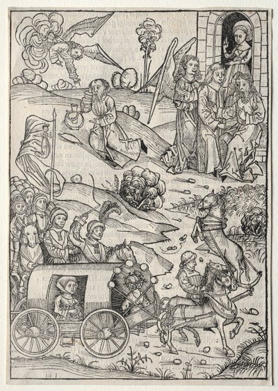 Der Schatzbehalter：《 Tobias重返Tobit》，《 Tobias妻子的到来》，1491年。 作者 迈克尔·沃尔吉姆特