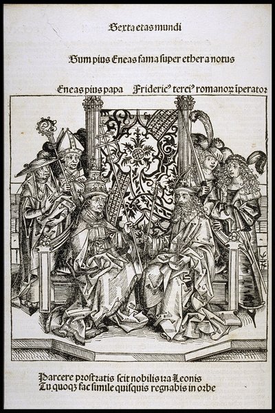 教宗庇护二世和德国皇帝腓特烈三世之间的会面，约1493年。 作者 迈克尔·沃尔吉姆特