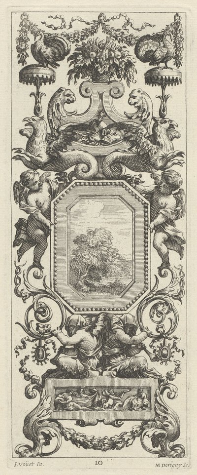 花篮和花环装饰板 作者 米歇尔·多里尼（Michel Dorigny），模仿西蒙·沃埃