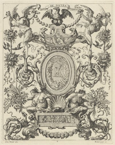 装饰板，上面有鹰和 "NATOS ET NOSTRA TUEMUR "格言 作者 米歇尔·多里尼（Michel Dorigny），模仿西蒙·沃埃
