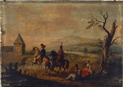 风景中的军队，1751-1800 年间（木板油画） 作者 米歇尔·杜普莱西斯
