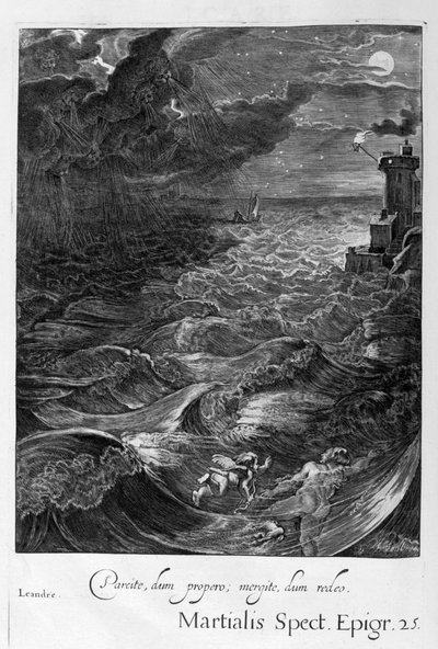 莱安德（Leander）在黑森邦（Hellespont）上遇见他的情妇英雄（1655） 作者 米歇尔·德·马洛雷斯