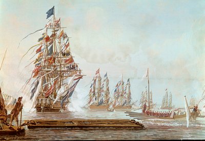 堡垒翼，1777年7月在土伦港送给普罗旺斯伯爵的盛宴 水粉画，米歇尔-约瑟夫（Michel Joseph dit Michel de Toulon）（活跃于1777至1792年间）1777年。凡尔赛宫，城堡博物馆 作者 米歇尔·德·土伦