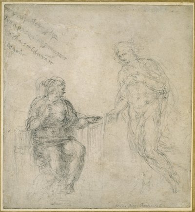 基督在复活后告别他的母亲（黑白粉笔在白纸上） 作者 米开朗基罗（Michelangelo Buonarroti）