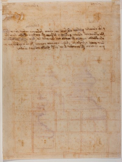 圣洛伦索修道院的残缺平面图，手写碑文 作者 米开朗基罗（Michelangelo Buonarroti）