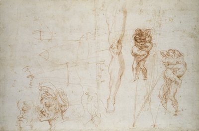赫拉克勒斯和Antaeus等研究，1525-28（粉笔在纸上） 作者 米开朗基罗（Michelangelo Buonarroti）