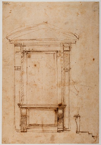 美第奇宫殿的跪窗，约 1517 年（绘图） 作者 米开朗基罗（Michelangelo Buonarroti）