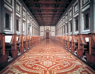 Laurentian图书馆大厅，建筑师米开朗基罗（1475-1564），意大利佛罗伦萨 作者 米开朗基罗（Michelangelo Buonarroti）