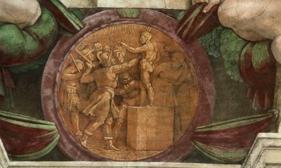 奖章代表巴勒神像的毁灭......，1508-1512年。 作者 米开朗基罗（Michelangelo Buonarroti）