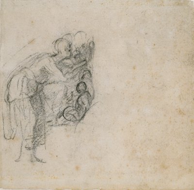 素描书中的一页：一个穿黑衣服的女人，约1490-1560年 作者 米开朗基罗（Michelangelo Buonarroti）