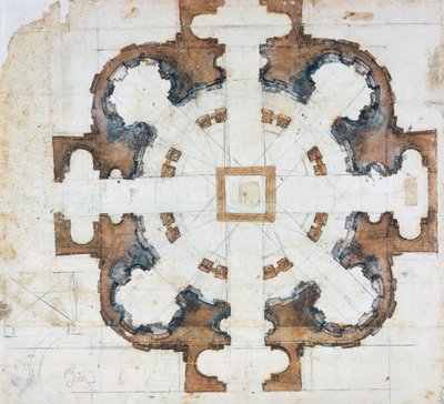 罗马圣乔万尼大教堂平面图，约1559年，米开朗基罗-布纳罗蒂（1475-1564）绘制，意大利 作者 米开朗基罗（Michelangelo Buonarroti）