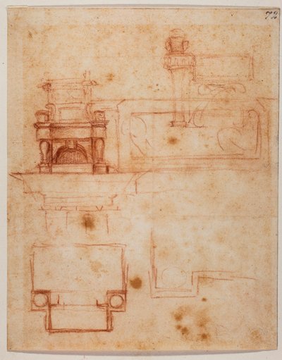 新圣器室 "宝座 "的平面图和立面图 作者 米开朗基罗（Michelangelo Buonarroti）