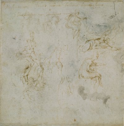 正面：八个人物研究。背面：人物研究，约1490-1560。 作者 米开朗基罗（Michelangelo Buonarroti）