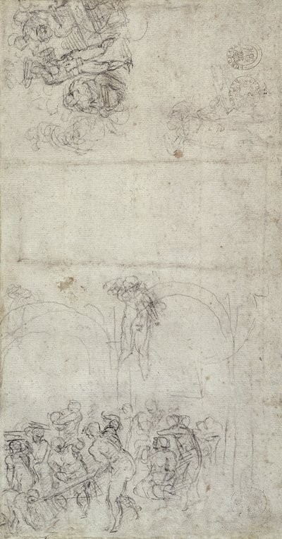 研究最后的审判（笔和铅笔在纸上）（反面） 作者 米开朗基罗（Michelangelo Buonarroti）