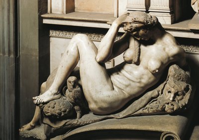 夜晚，内马尔公爵朱利亚诺-德-美第奇墓的细节 作者 米开朗基罗（Michelangelo Buonarroti）