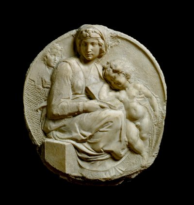 圣母子与施洗者圣约翰的孩子Madonna Pitti或Tondo Pitti。米开朗基罗-布纳罗蒂（Michelangelo Buonarroti dit Michel Ange）的压花大理石袜（Michelangelo或Michelangelo 作者 米开朗基罗（Michelangelo Buonarroti）