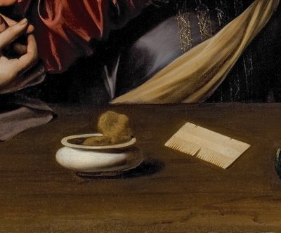 抹大拉的皈依》的细节，约1598年（油画和蛋彩画布）。 作者 米开朗基罗·梅里西·达·卡拉瓦乔