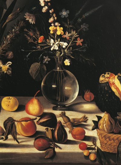 有鲜花和水果的静物，哈特福德静物大师，c.1600-10（布面油画）（细节 507174） 作者 Michelangelo Merisi da Caravaggio