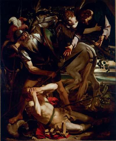 圣保罗的皈依。 米开朗基罗梅里西的绘画 dit Il Caravaggio (The Caravaggio) (1571-1610) 1594-1596 Dim.237x189 cm Odescalchi Balbi 收藏，罗马 - 圣保罗的转变，米开朗基罗梅里西又名 Il Caravaggio (161071-161071)。 油 作者 米开朗基罗·梅里西·达·卡拉瓦乔