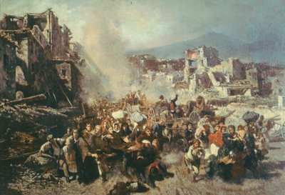 Torre Del Greco的地震，由Michele Cammarano（1835-1920）创作，布面油画。 作者 米歇尔·坎马拉诺（Michele Cammarano）
