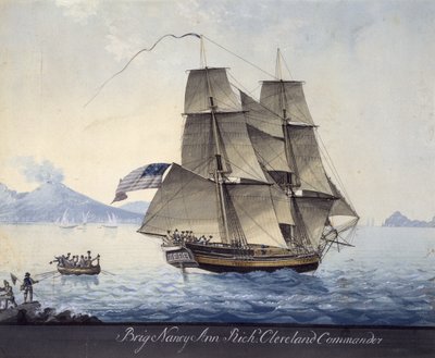 塞勒姆的南希-安旅长离开那不勒斯，约 1810 年（纸面水彩画） 作者 米歇尔·菲利斯·康妮