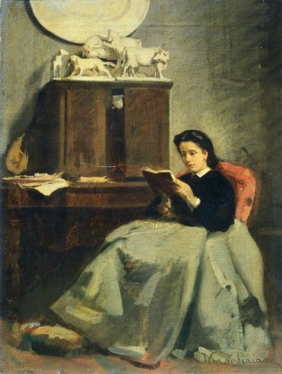 Wife reading by Michele Gordigiani (1830-1909), oil on canvas, 45x34 cm 作者 米歇尔·戈迪贾尼