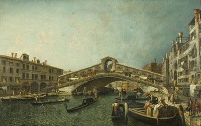 威尼斯里亚托桥，约1740年（布面油画） 作者 米歇尔·玛丽埃斯基（Michele Marieschi）