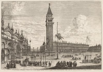 威尼斯的景色：广场和皮亚泽塔，1741年。 作者 米歇尔·玛丽埃斯基（Michele Marieschi）